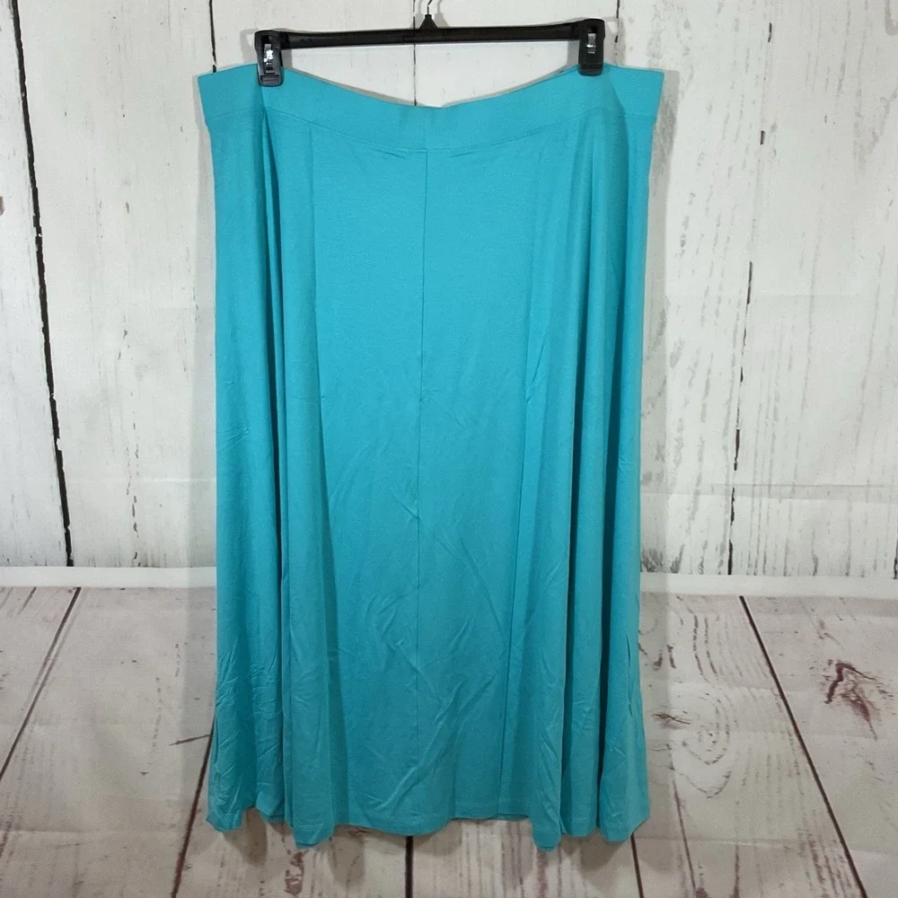 Lands‎ End Maxi Long Skirt 3X 24W-26W Blue Wide Waist Flowy Beach Resort Coastal